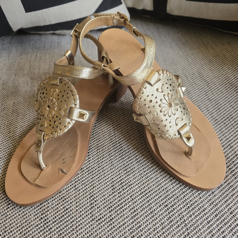 Jack Rogers Gretchen Block Heeled Sandal In Platinum Size 8.5